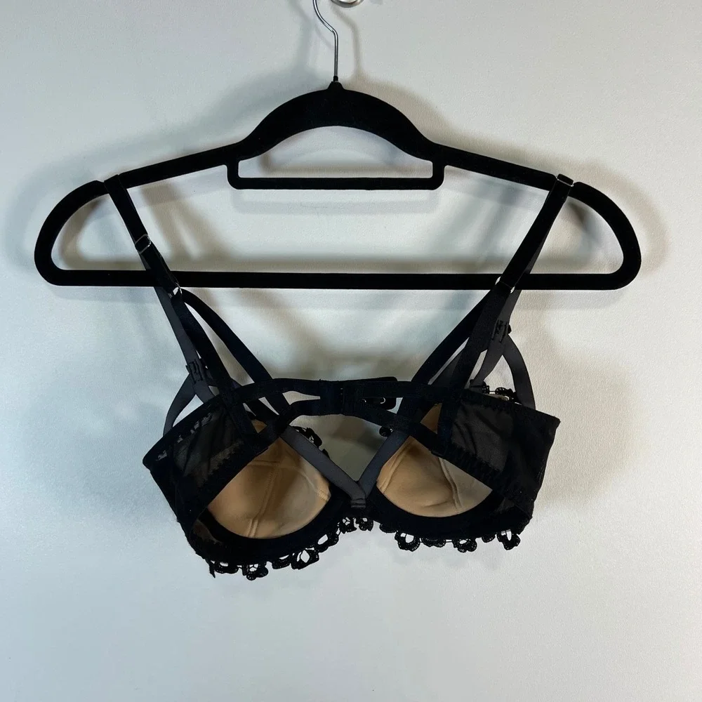 Dita Von Teese Black Lace Cage Strap Underwire Bra 32B D58457 Boudir Sexy‎ Lace